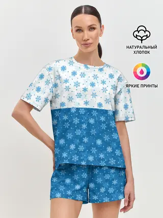 Женская пижама с шортами / Светло-Тёмные Снежинки
