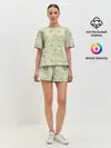 Женская пижама с шортами / Сердечки на светло зеленом фоне