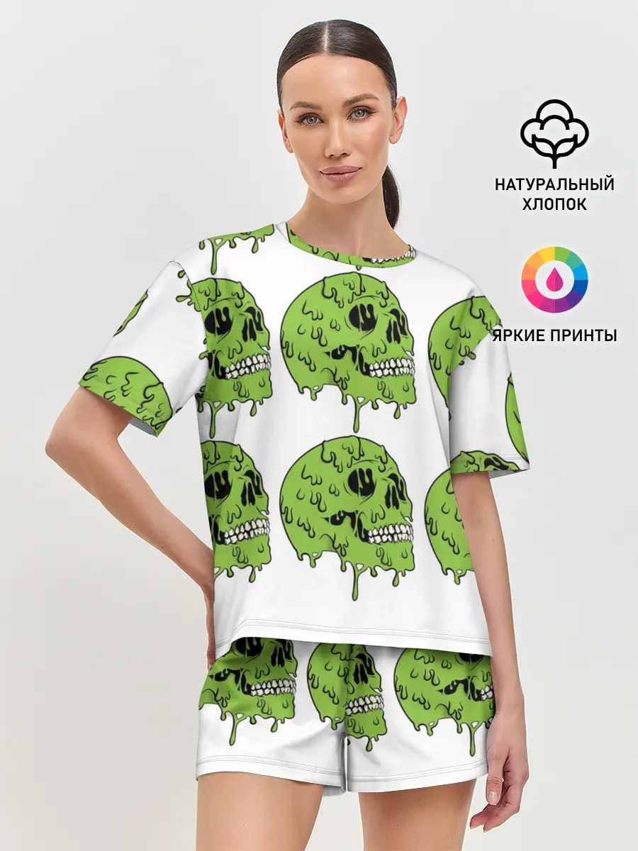 Женская пижама с шортами / Кислотный Череп!)