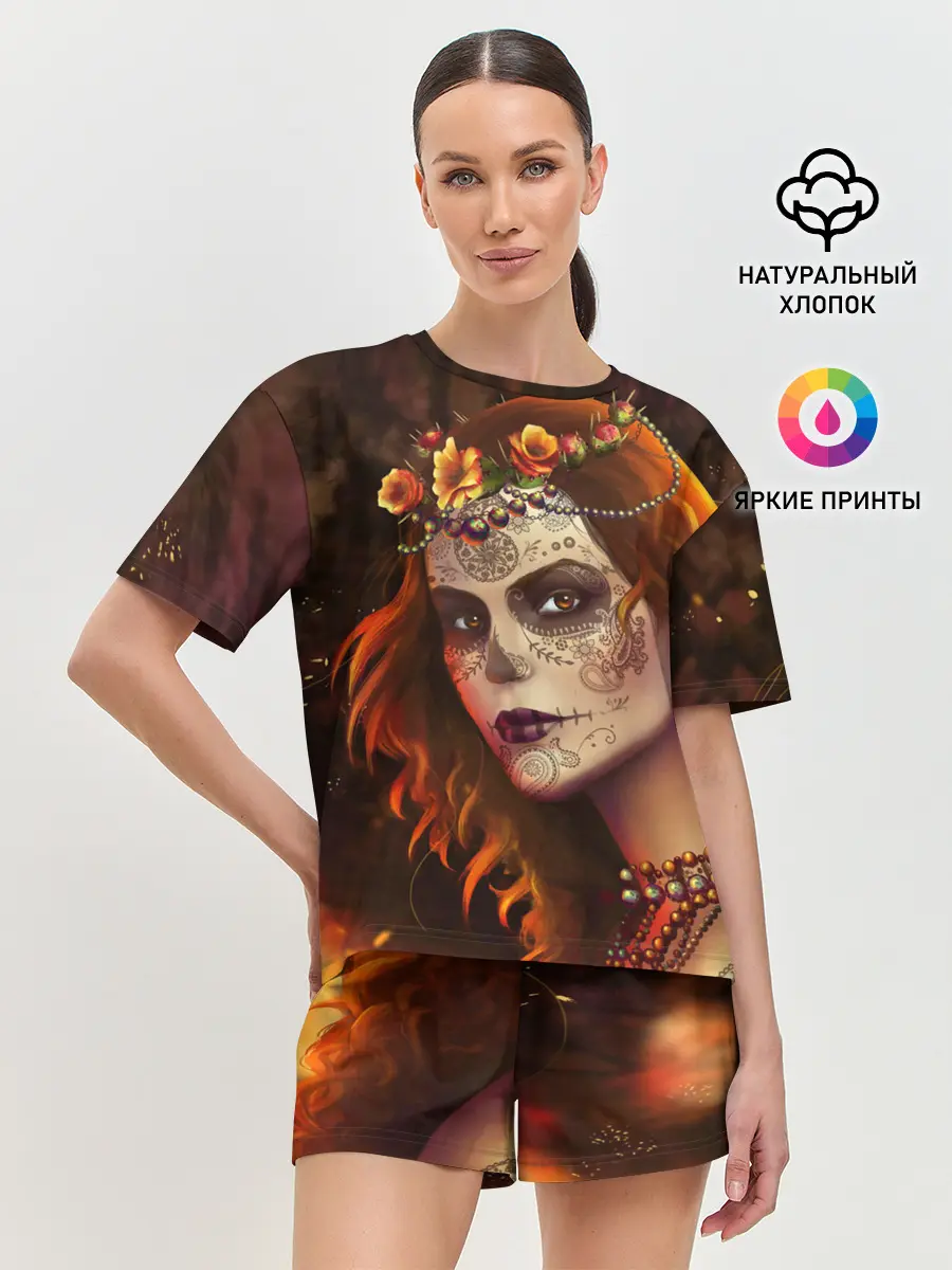 Женская пижама с шортами / Рыжая Ведьма с розами