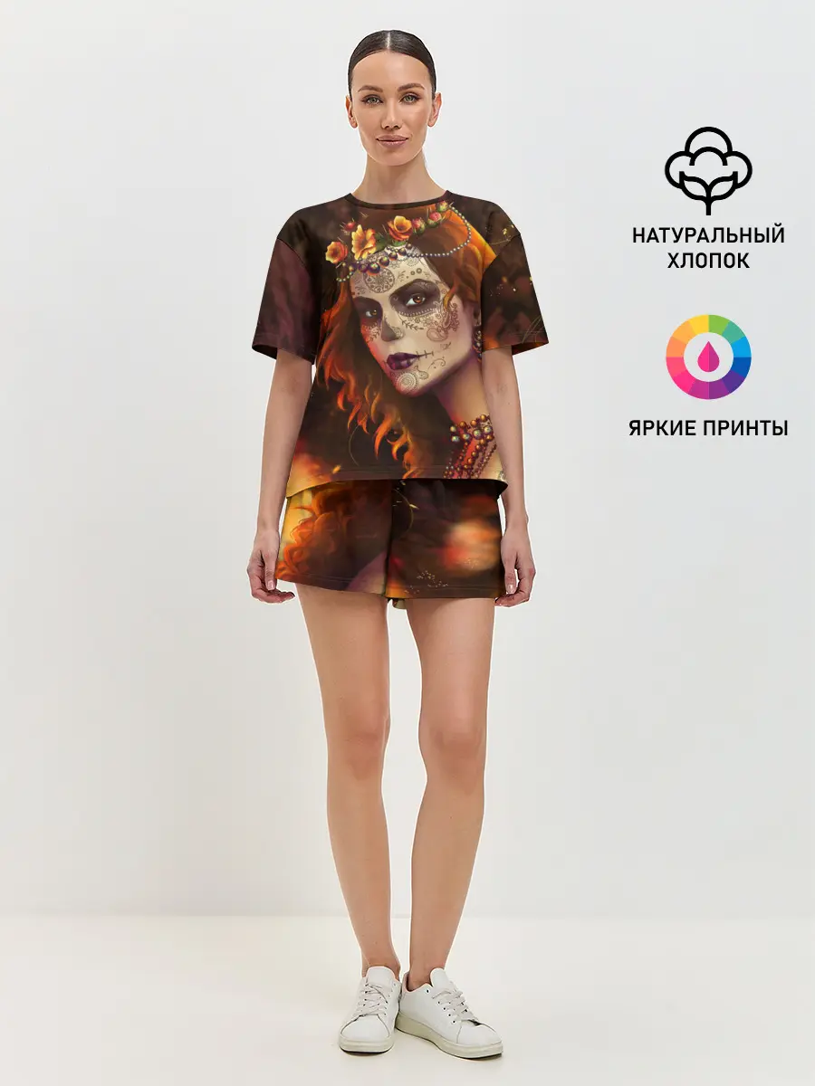 Женская пижама с шортами / Рыжая Ведьма с розами