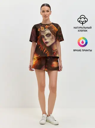 Женская пижама с шортами / Рыжая Ведьма с розами