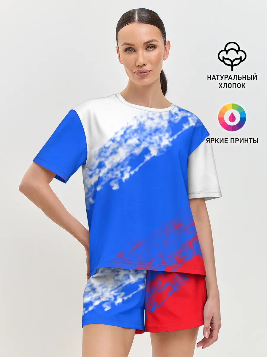 Женская пижама с шортами / Флаг РФ триколор