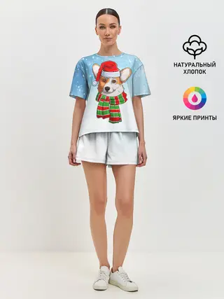 Женская пижама с шортами / Новогодний Корги / New Years Corgi