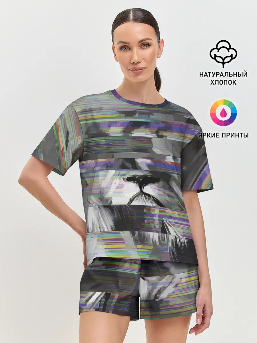 Женская пижама с шортами / Glitch lion 2020