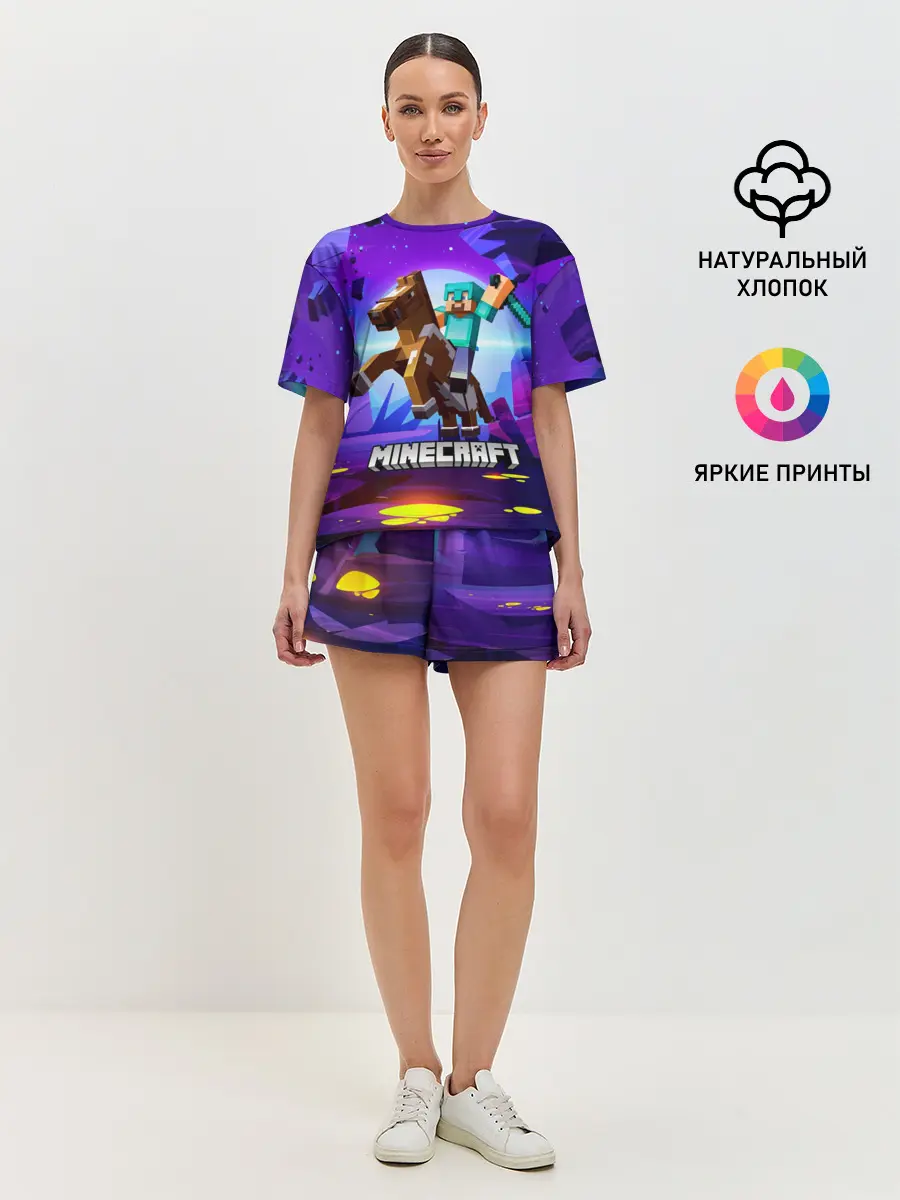 Женская пижама с шортами / Minecraft на коне!