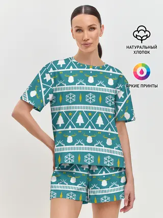 Женская пижама с шортами / Узор новогодний
