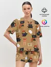 Женская пижама с шортами / Черные новогодние коты