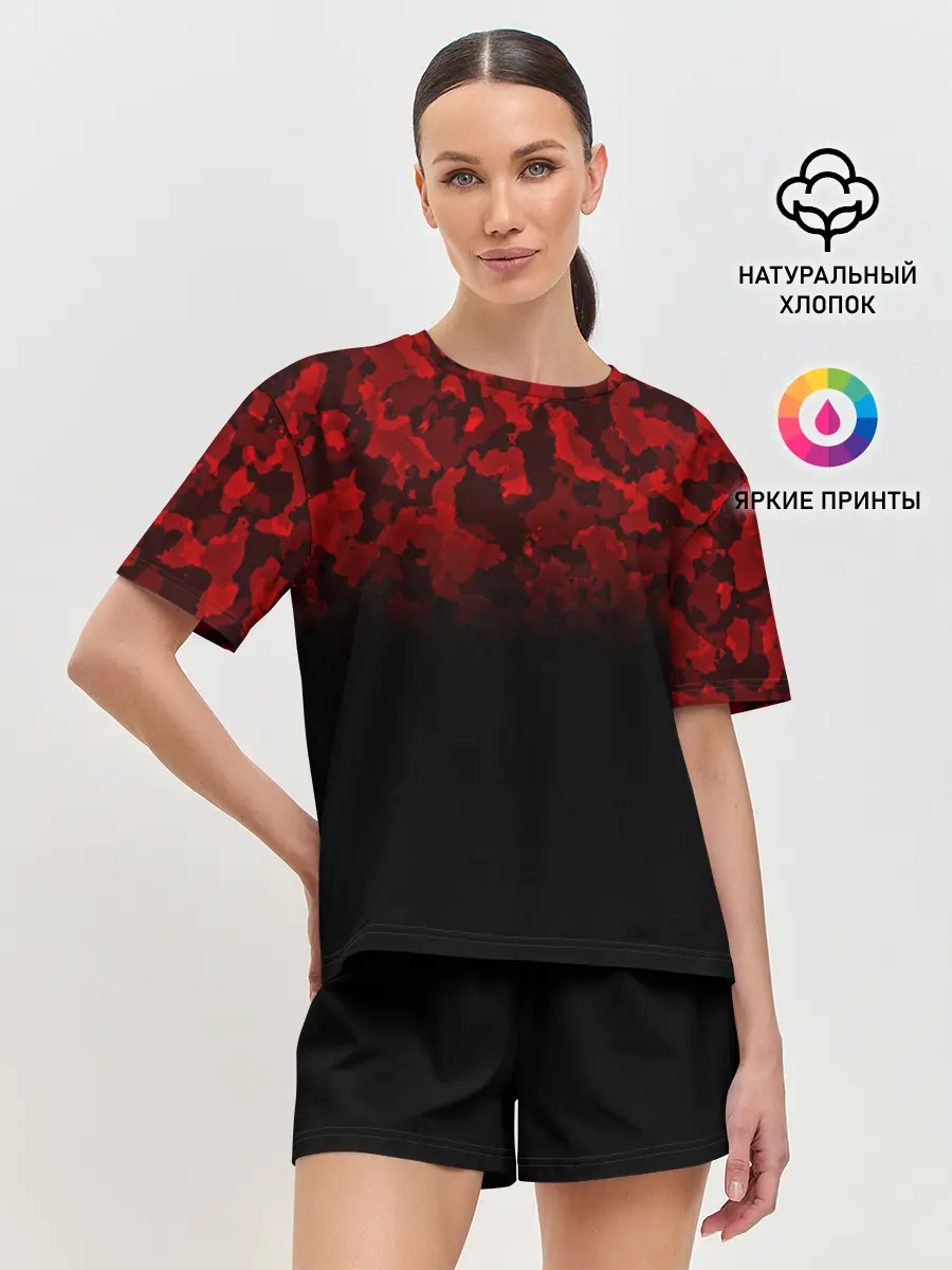 Женская пижама с шортами / BLACK RED CAMO | RED MILLITARY