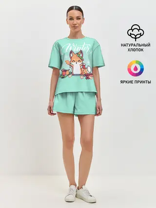 Женская пижама с шортами / Зима. Новогодний лисенок