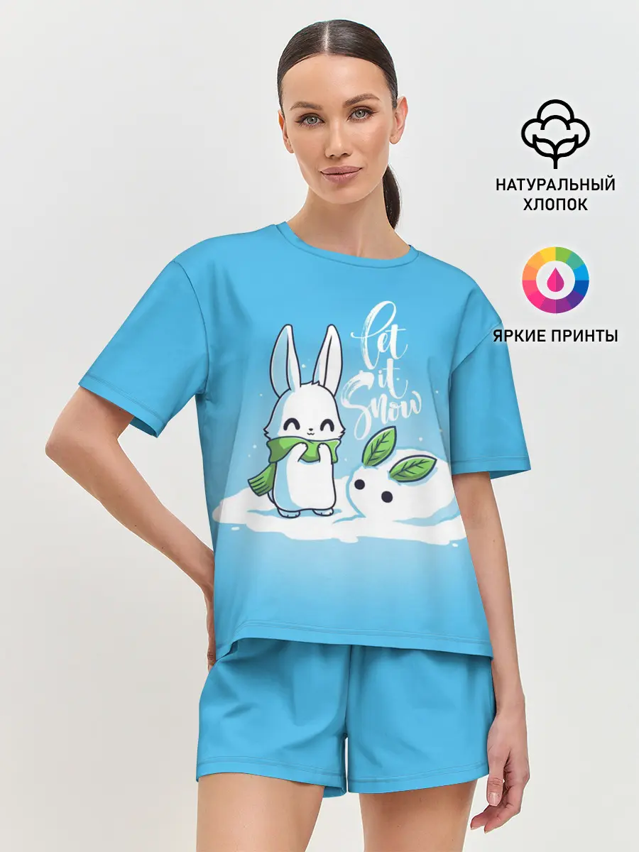 Женская пижама с шортами / Let it snow. Зайчик и снежок