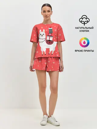 Женская пижама с шортами / Лама. Новый год