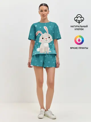 Женская пижама с шортами / Новогодний зайчик