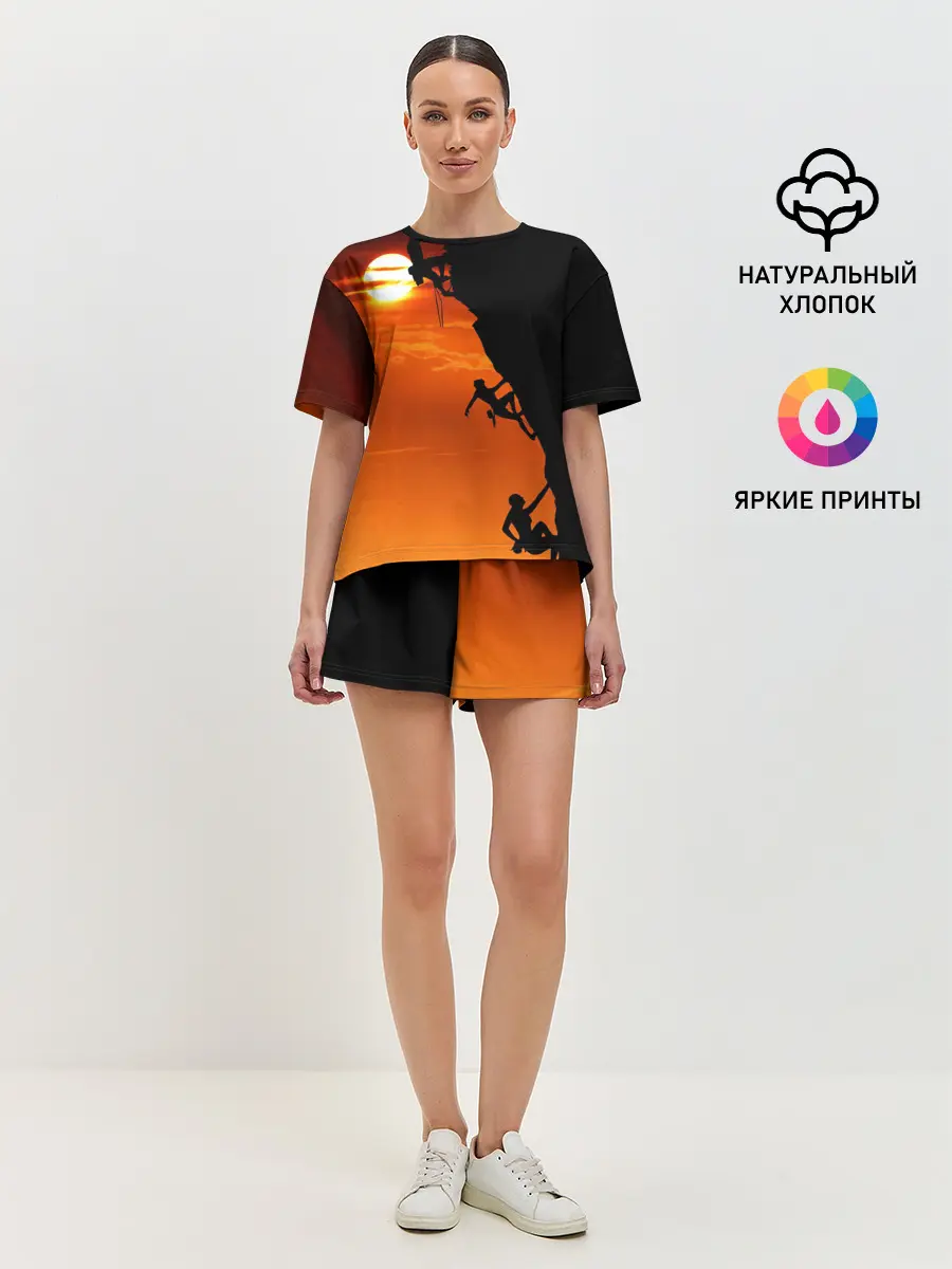 Женская пижама с шортами / СКАЛОЛАЗЫ В ЗАКАТЕ