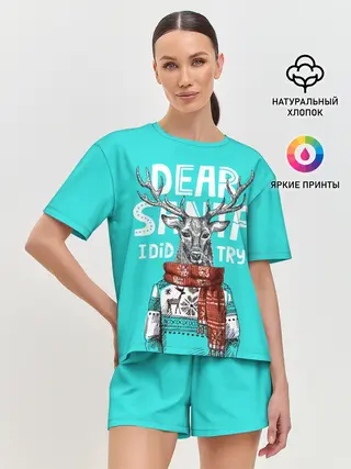 Женская пижама с шортами / Олень в свитере с оленями