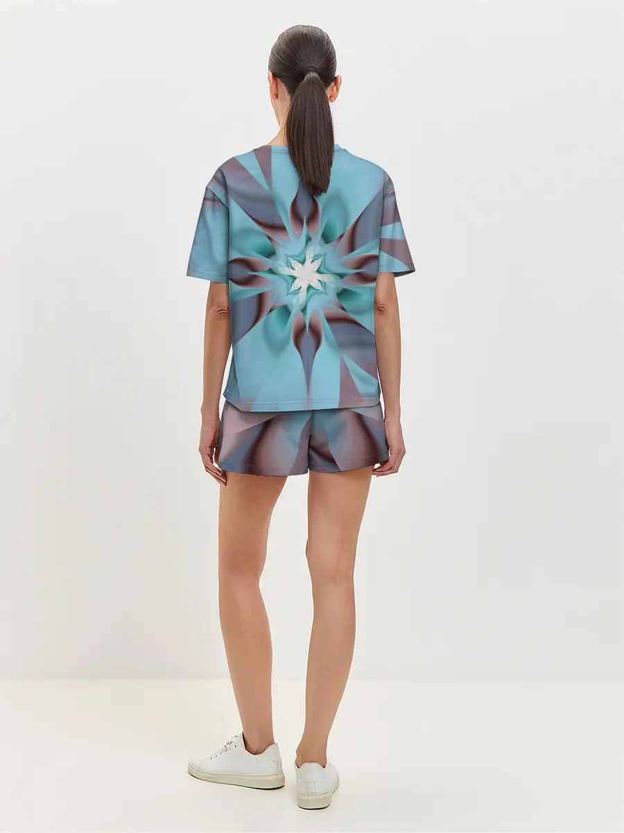 Женская пижама с шортами / Абстрактный цветок. Голубой.