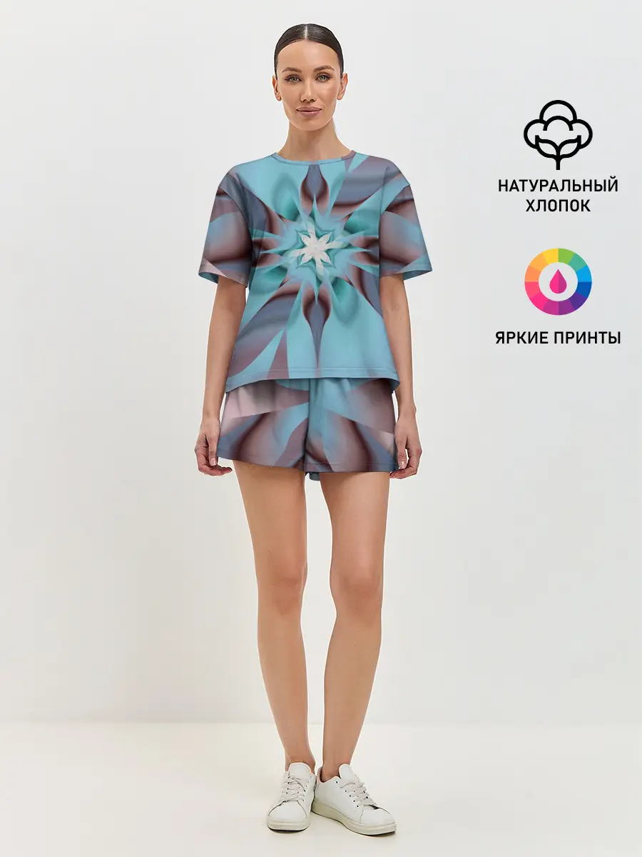 Женская пижама с шортами / Абстрактный цветок. Голубой.
