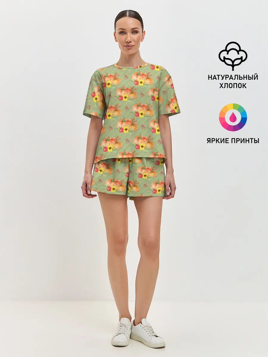 Женская пижама с шортами / Овощи: Тыквы паттерн