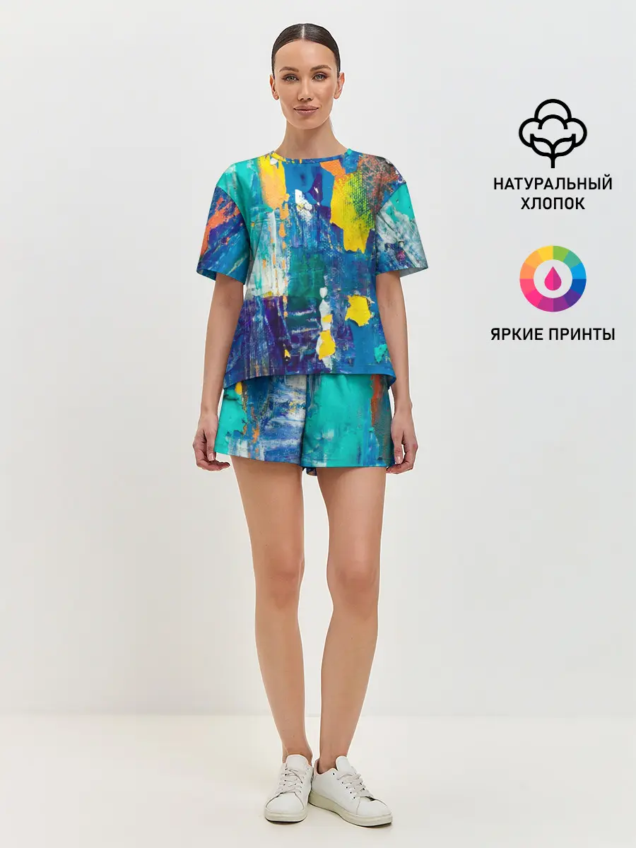 Женская пижама с шортами / Краской по ткани