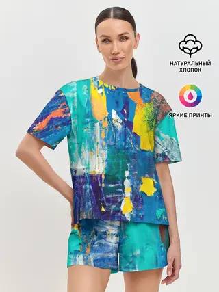 Женская пижама с шортами / Краской по ткани
