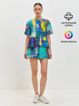 Женская пижама с шортами / Краской по ткани