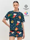 Женская пижама с шортами / Новогодний, рождественский узор