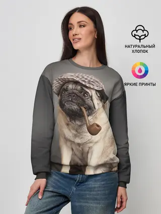 Женский свитшот / Мопс в кепке