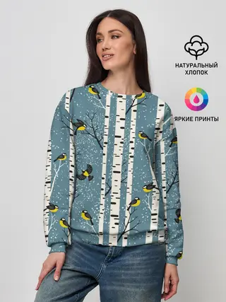 Женский свитшот / Синички на берёзах