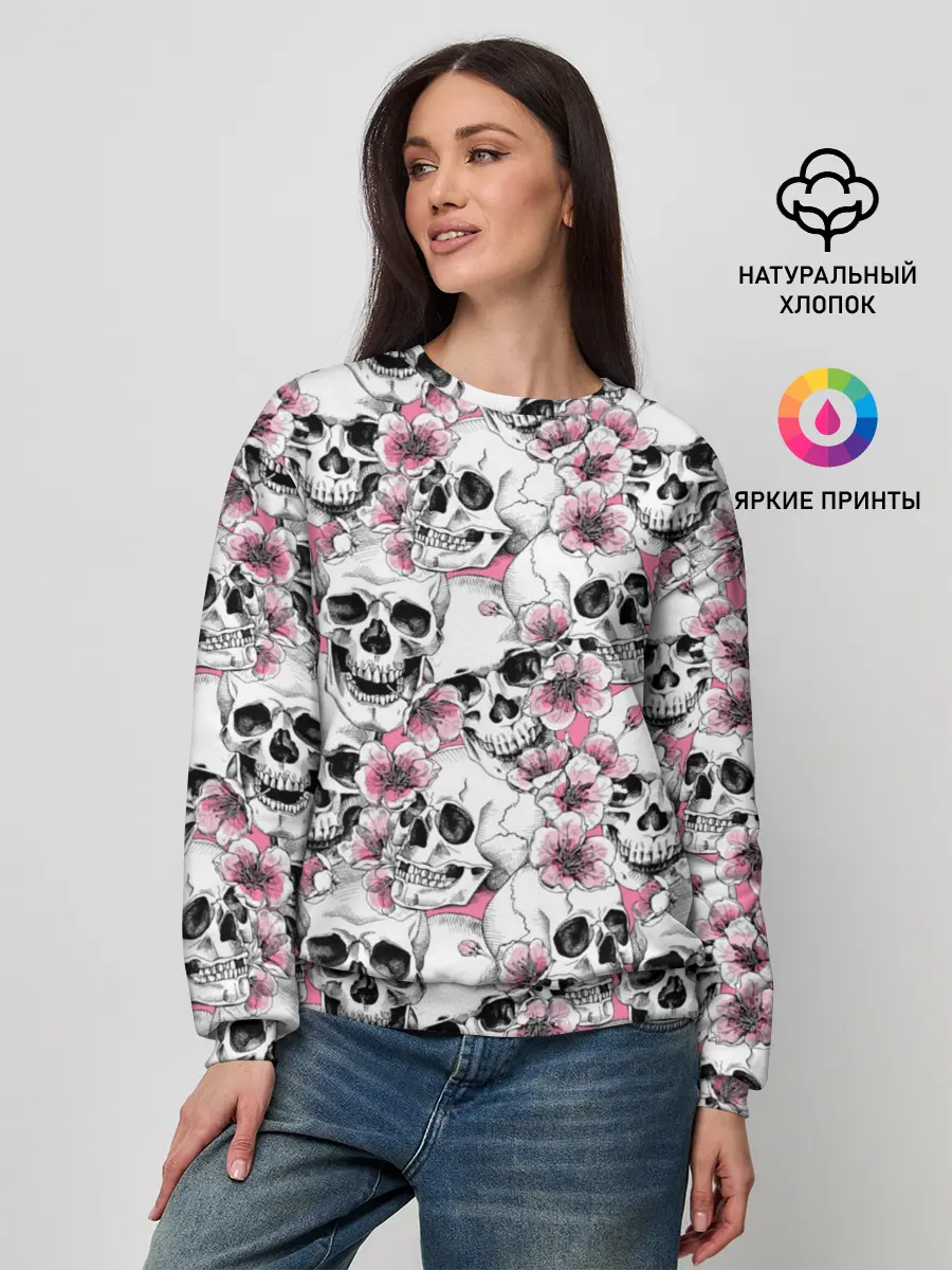 Женский свитшот / Черепа в цветах