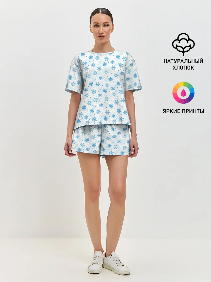 Женская пижама с шортами / Снежинки