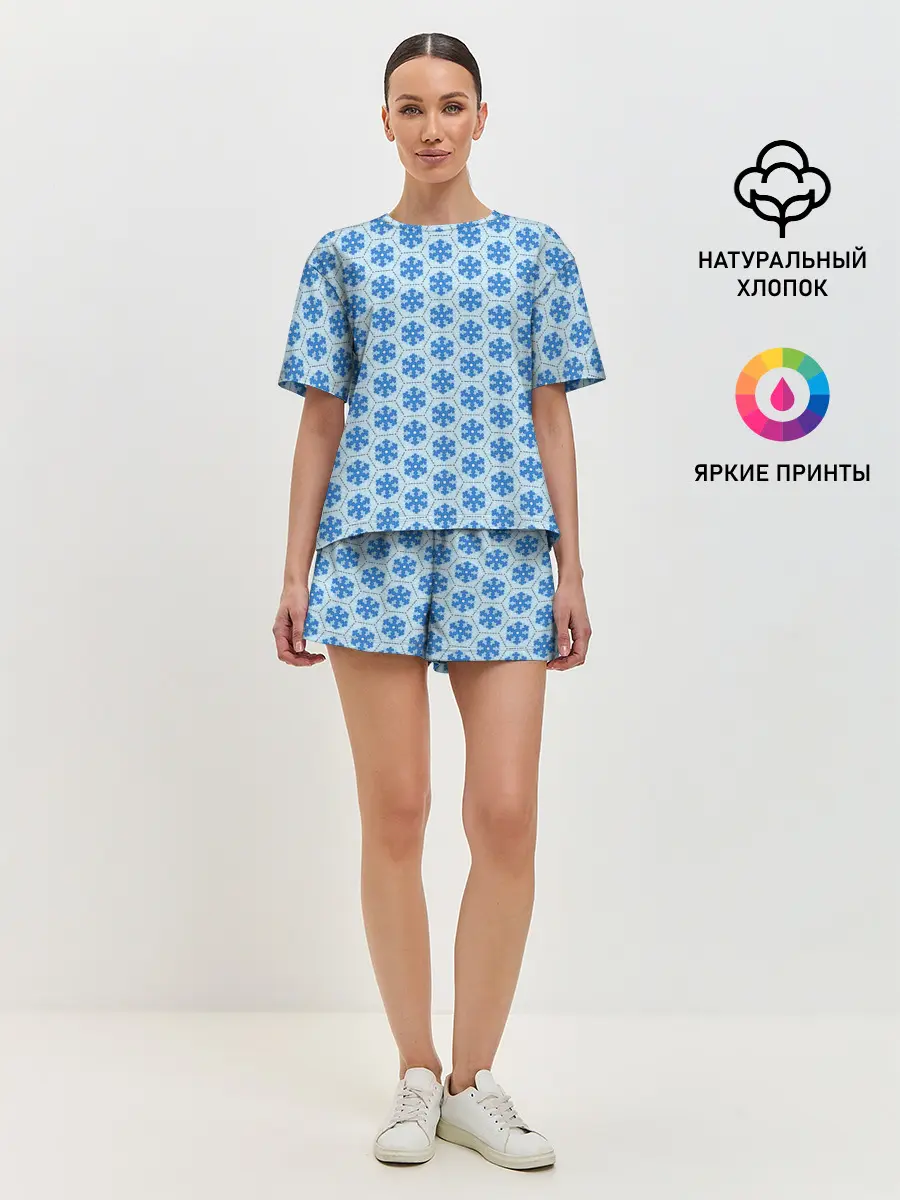 Женская пижама с шортами / Снежинки