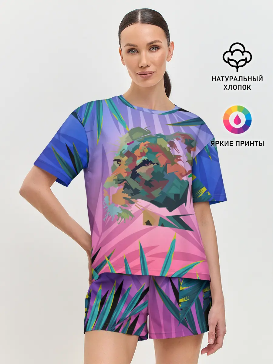 Женская пижама с шортами / Тигр из абстракций