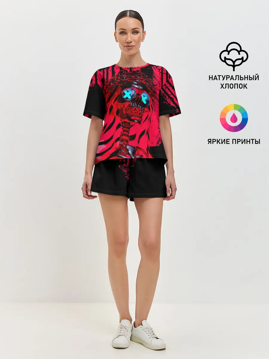 Женская пижама с шортами / Красный скелет в диком лесу