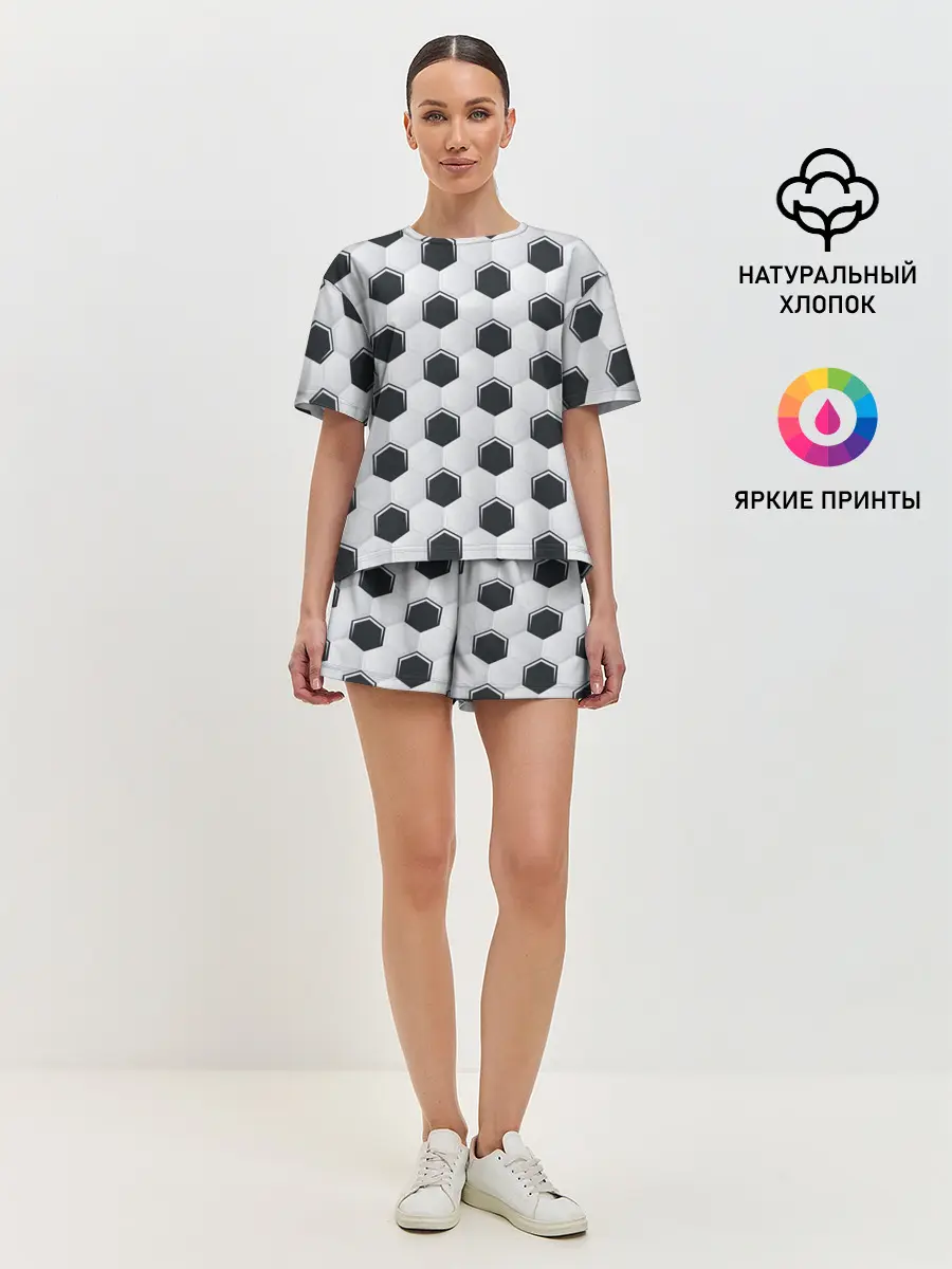 Женская пижама с шортами / Текстура футбольного мяча