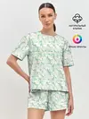Женская пижама с шортами / Весенние узоры из листьев