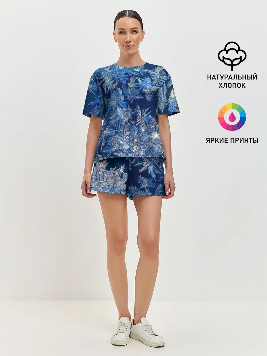 Женская пижама с шортами / Снежинки макро snowflakes macro