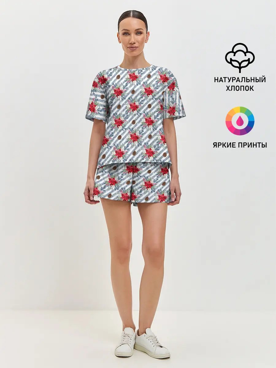 Женская пижама с шортами / Новогодние украшения и блестки