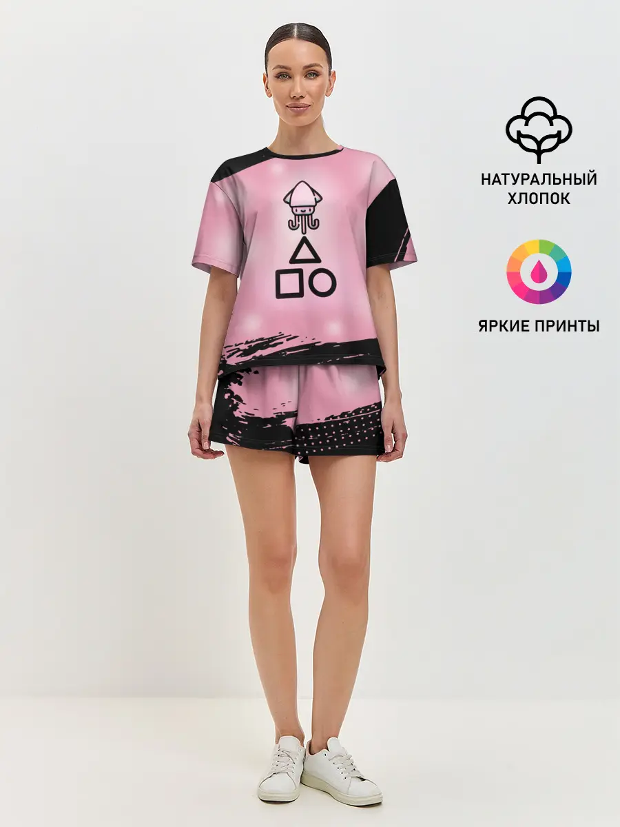 Женская пижама с шортами / МИЛЫЙ КАЛЬМАР | ТРЕУГОЛЬНИК КВАДРАТ КРУГ