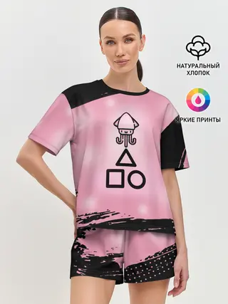 Женская пижама с шортами / МИЛЫЙ КАЛЬМАР | ТРЕУГОЛЬНИК КВАДРАТ КРУГ