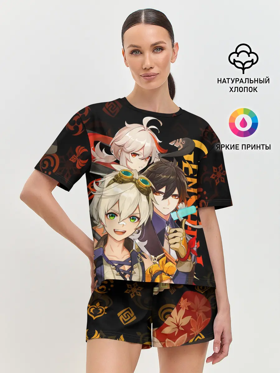 Женская пижама с шортами / Genshin Impact: Беннет, Чжун Ли, Кадзуха