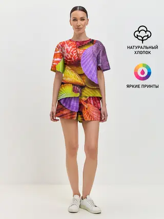 Женская пижама с шортами / Разноцветные ракушки multicolored seashells