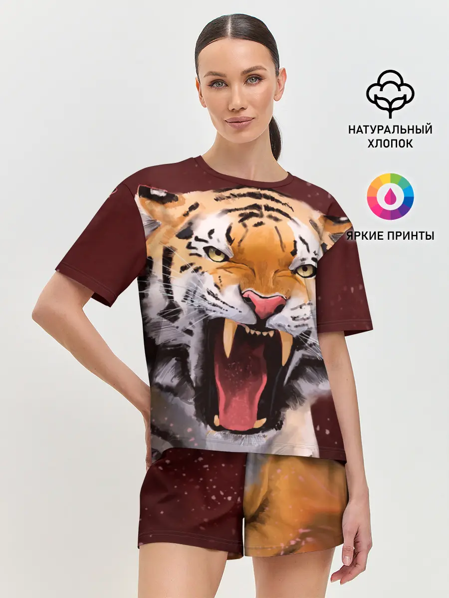 Женская пижама с шортами / Тигр красавчик сердится