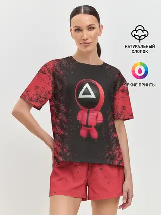 Женская пижама с шортами / ИГРА В КАЛЬМАРА | СОТРУДНИК ТРЕУГОЛЬНИК