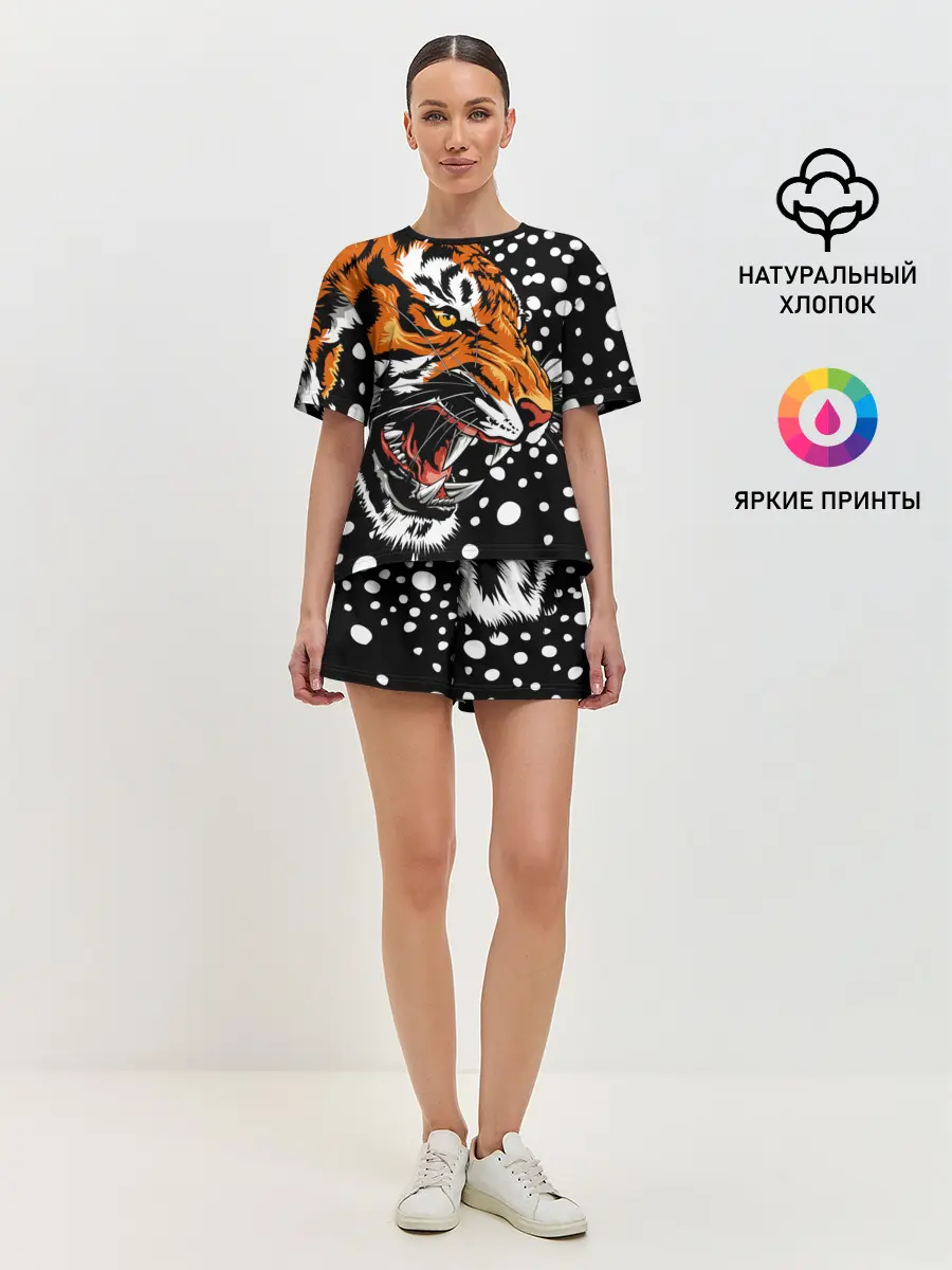 Женская пижама с шортами / Амурский тигр и снегопад