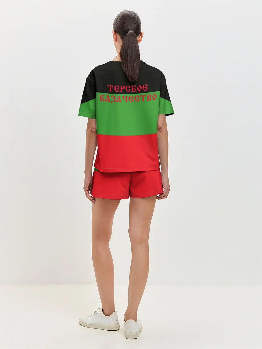 Женская пижама с шортами / Терский Казак на фоне Флага