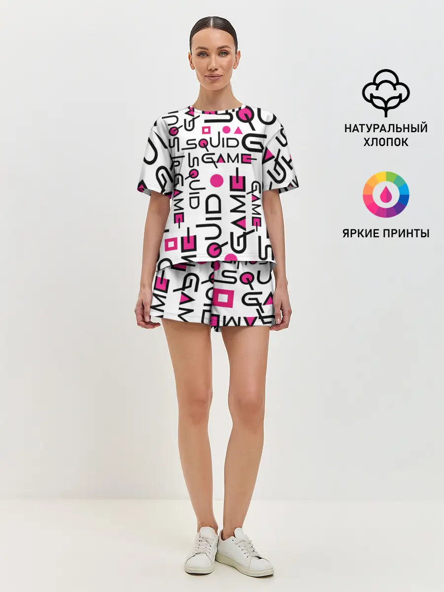 Женская пижама с шортами / ИГРА В КАЛЬМАРА УЗОР И ПАТТЕРН ЛОГО