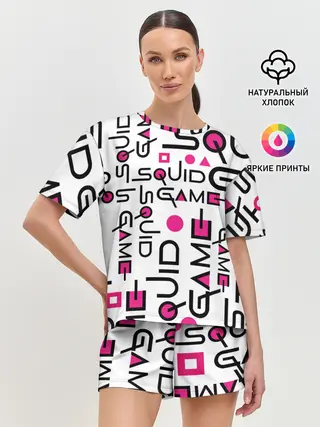 Женская пижама с шортами / ИГРА В КАЛЬМАРА УЗОР И ПАТТЕРН ЛОГО