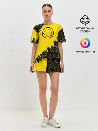 Женская пижама с шортами / Nirvana Smile | Нирвана Рваный Паттерн