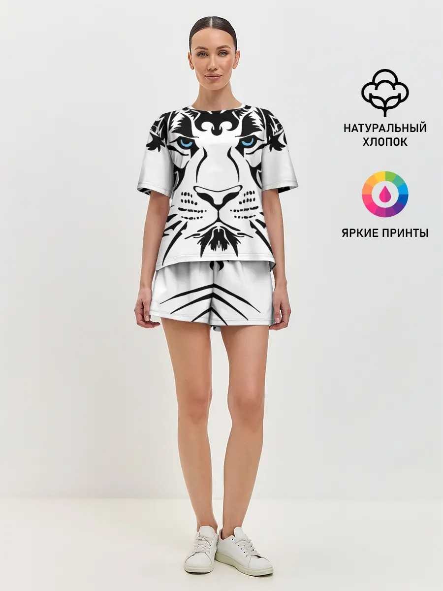Женская пижама с шортами / Водяной голубоглазый тигр