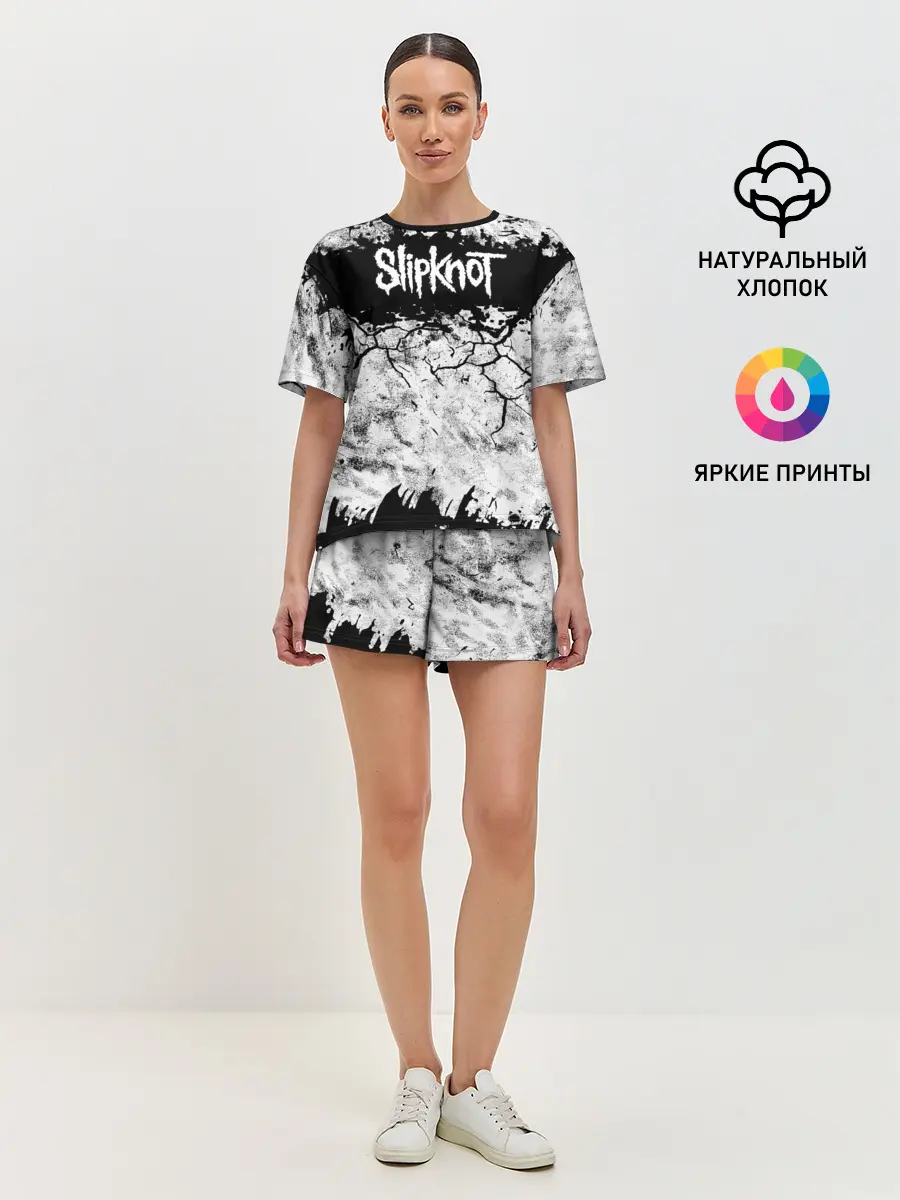 Женская пижама с шортами / Надпись Слипкнот Рок Группа ЧБ | Slipknot